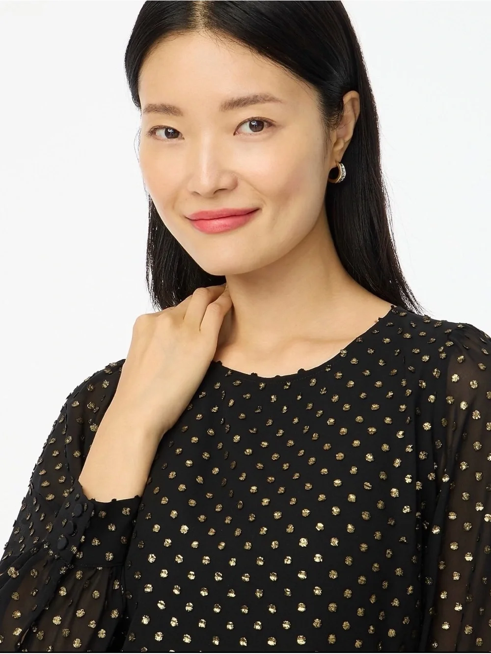 J.Crew Gold Clip Dot Sheer Sleeve Black XS Party Office Blouse Top